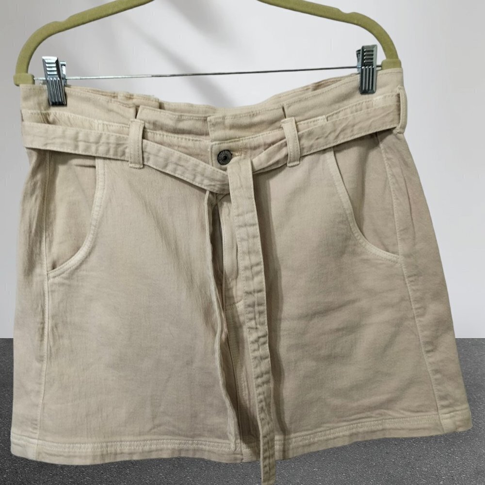 (SK24) American Eagle Cream Stretch High Waist Paper Bag Skirt Size 12